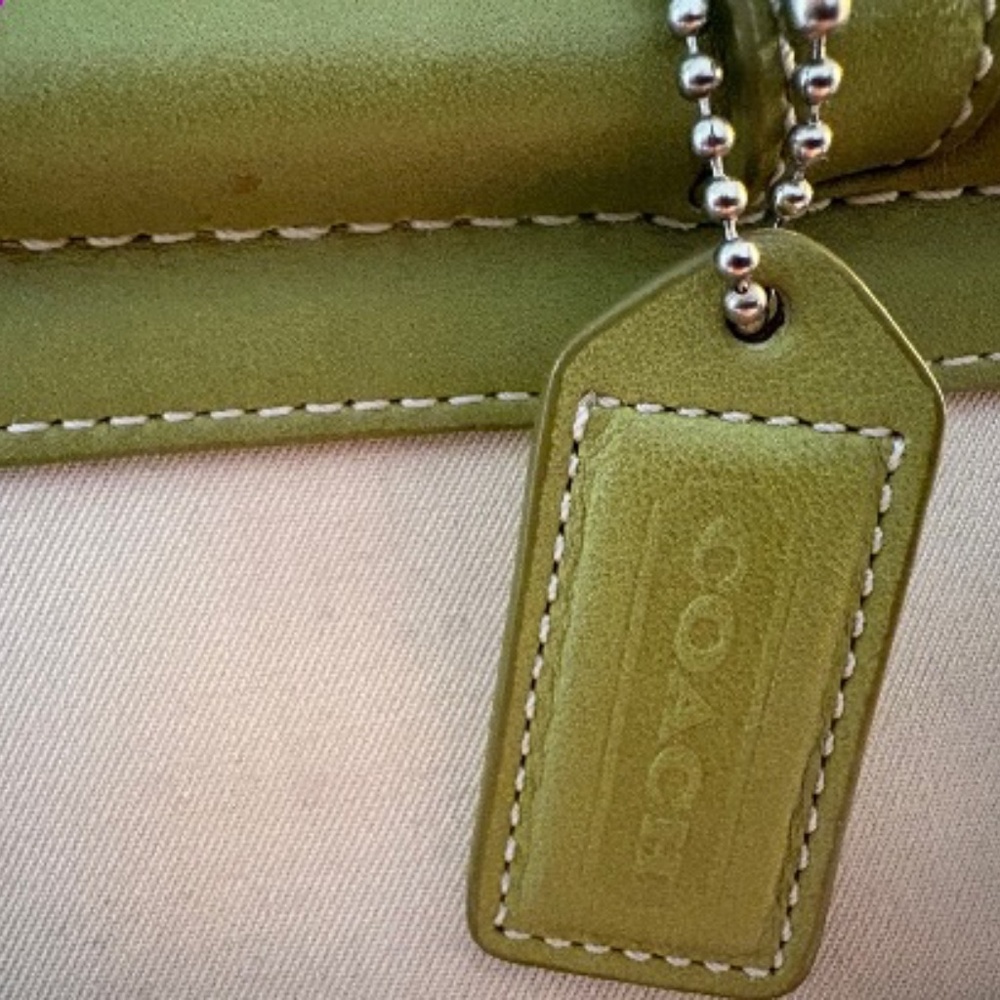 Coach Off-White Canvas Tote w/ Green Leather Trim — Large - Picture 2 of 3